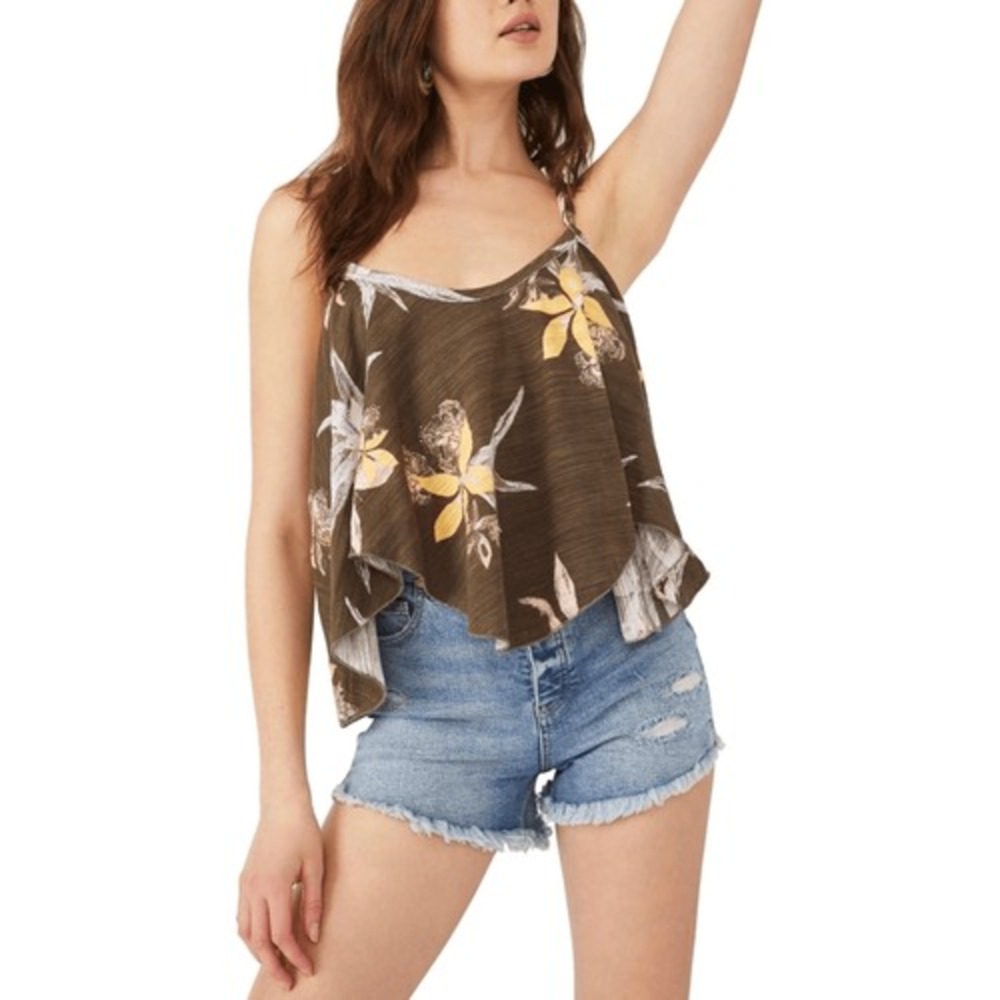 We The Free Top Women's Medium Green Floral Spaghetti Strap Square Neck Tank NWT